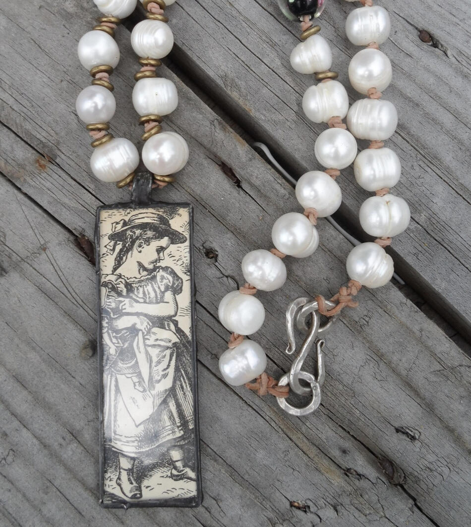 Antique ephemera & pearl necklace